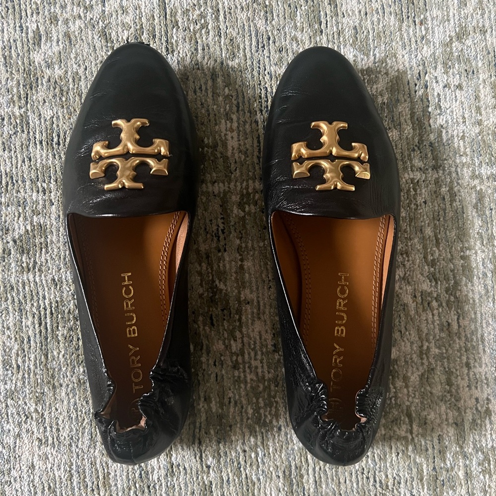 Tory Burch Black and Gold Loafers